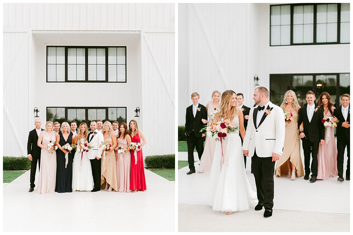 Bridal party with Bride and Groom in front of The Farmhouse | The Farmhouse Events Real Weddings | A Summer Vision of Love | Kristin & Rob