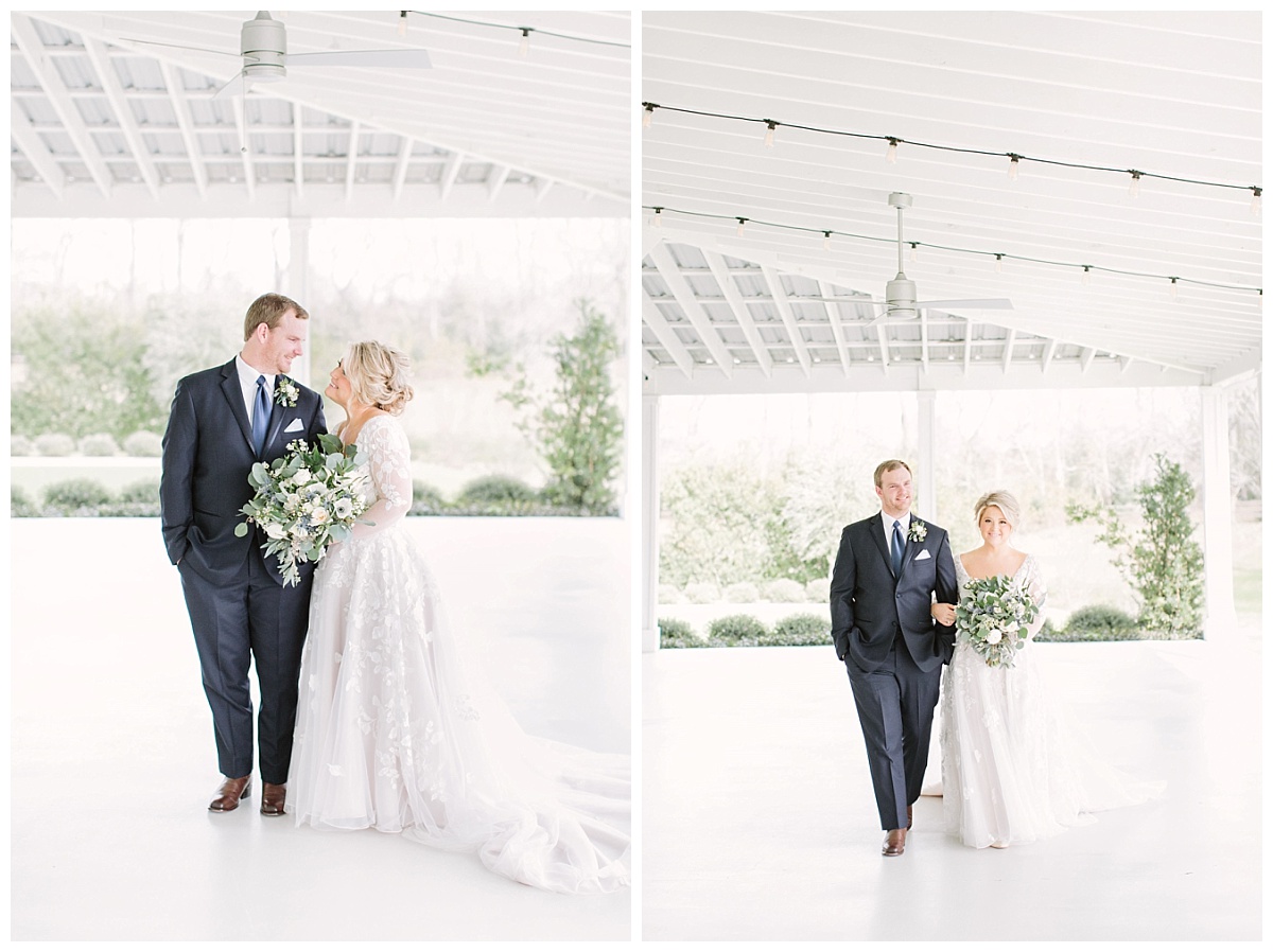 bride and groom in porch | The Farmhouse Events Real Weddings| A Little Something Blue| Kelly & Jarrod