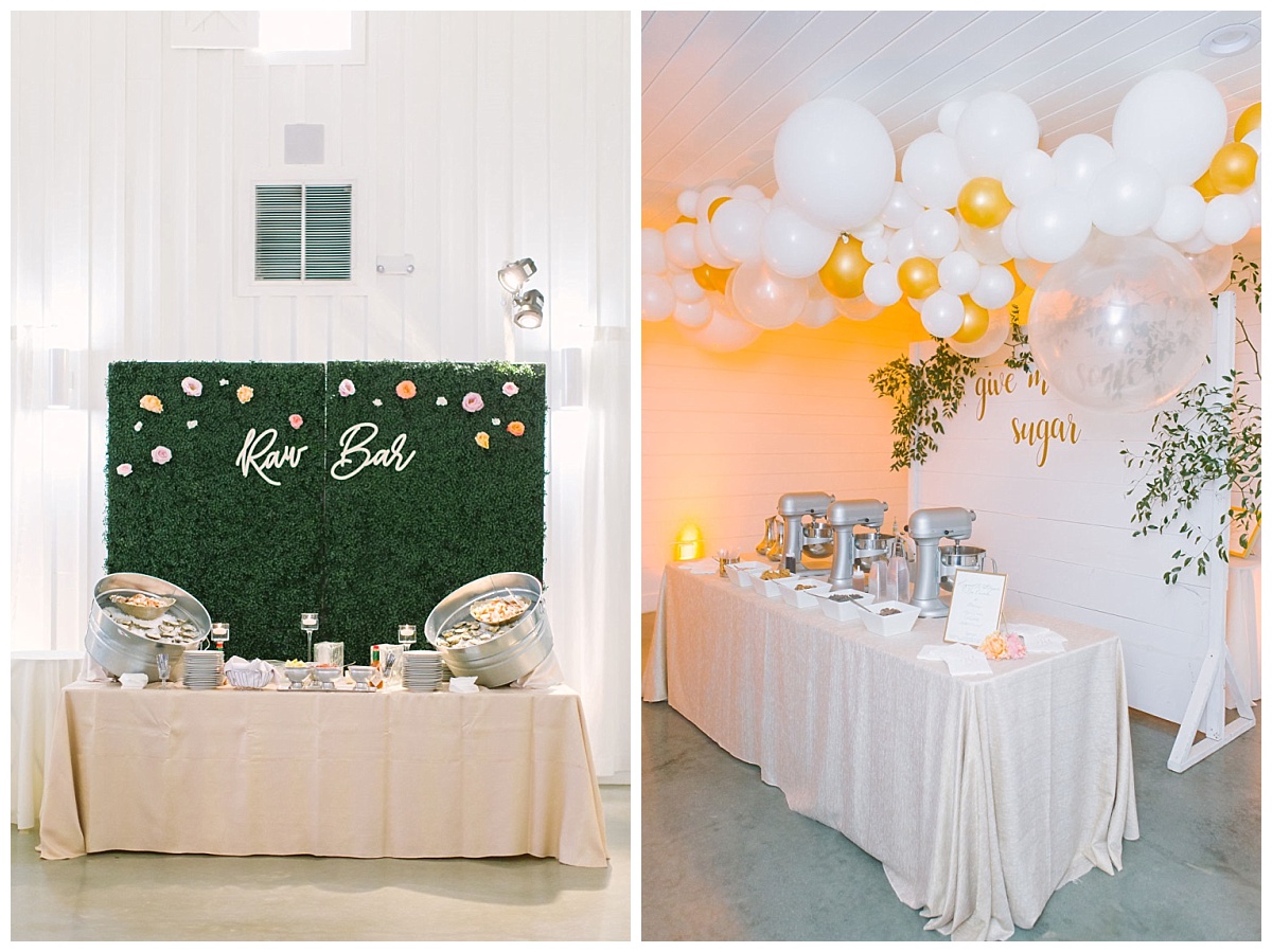 Raw bar Food station and Nitro Ice Cream bar | The Farmhouse Events Real Weddings| Montgomery TX| Christina & Eric 